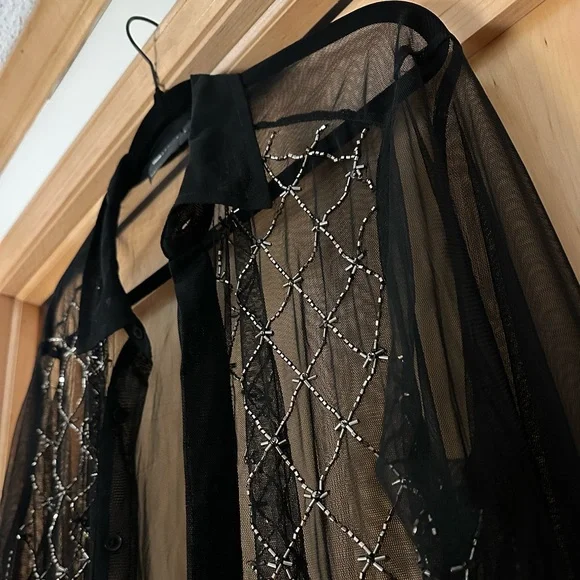 ASOS Black Sheer Beaded Button-Up Shirt - Picture 2 of 4
